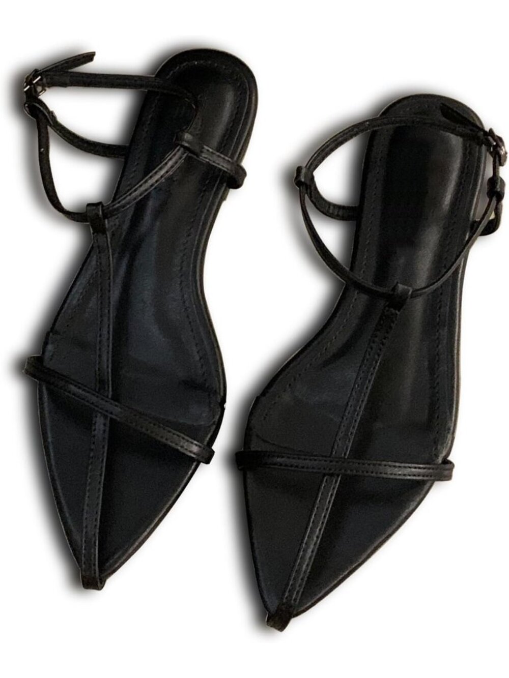 Women's Black Strappy Slingback Mules Cute Vegan Leather Dressy Flat Sandals